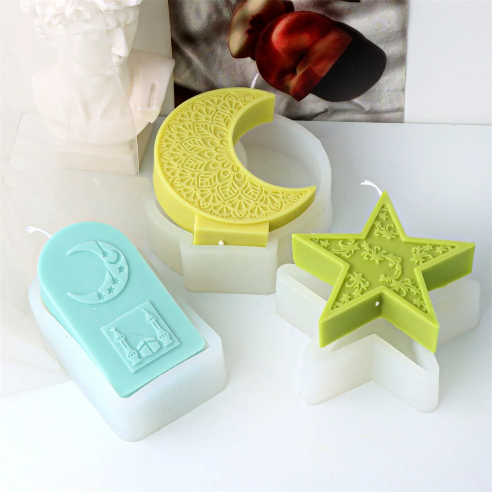 3D Mandala Crescent Moon Candle Silicone Mold Eid Mubarak Ramadan Decor DIY Lantern Moon Arched Gypsum Mold Craft Gifts