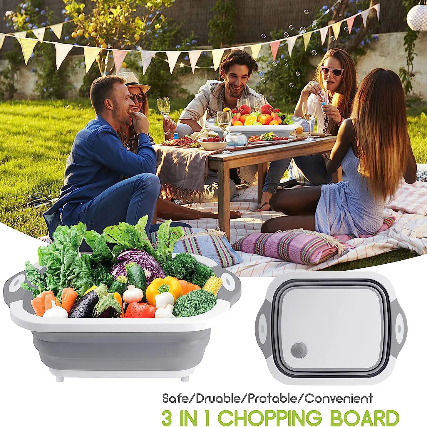 New Multifunctional Cutting Board Folding Cutting Board Kitchen Supplies Convenient Simple Draining Basket Foldable