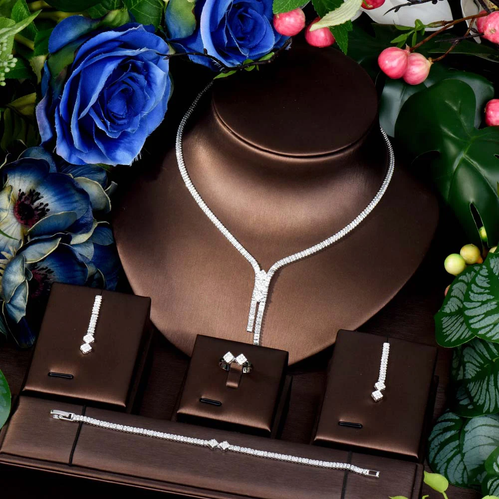 HIBRIDE Cool Sweet  Women Jewellery Set Copper Plated Real Gold Necklace Earrings Party Dress Wedding Evening Gift S-405