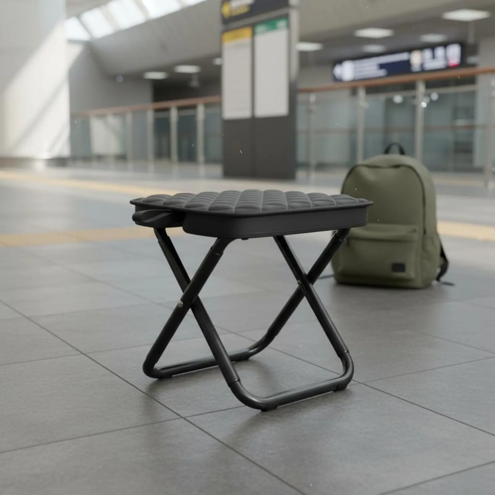 

Mini Folding Stool Lightweight Portable Folding Stool Sturdy Metal Frame Heavy Duty for Queueing