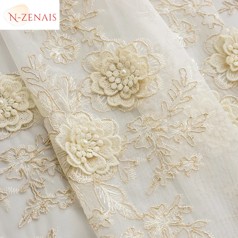 Lace Relief Embroidery Gauze High-end Atmospheric French Light-transmitting Balcony Curtain Gauze Living Room Bedroom Bay Window