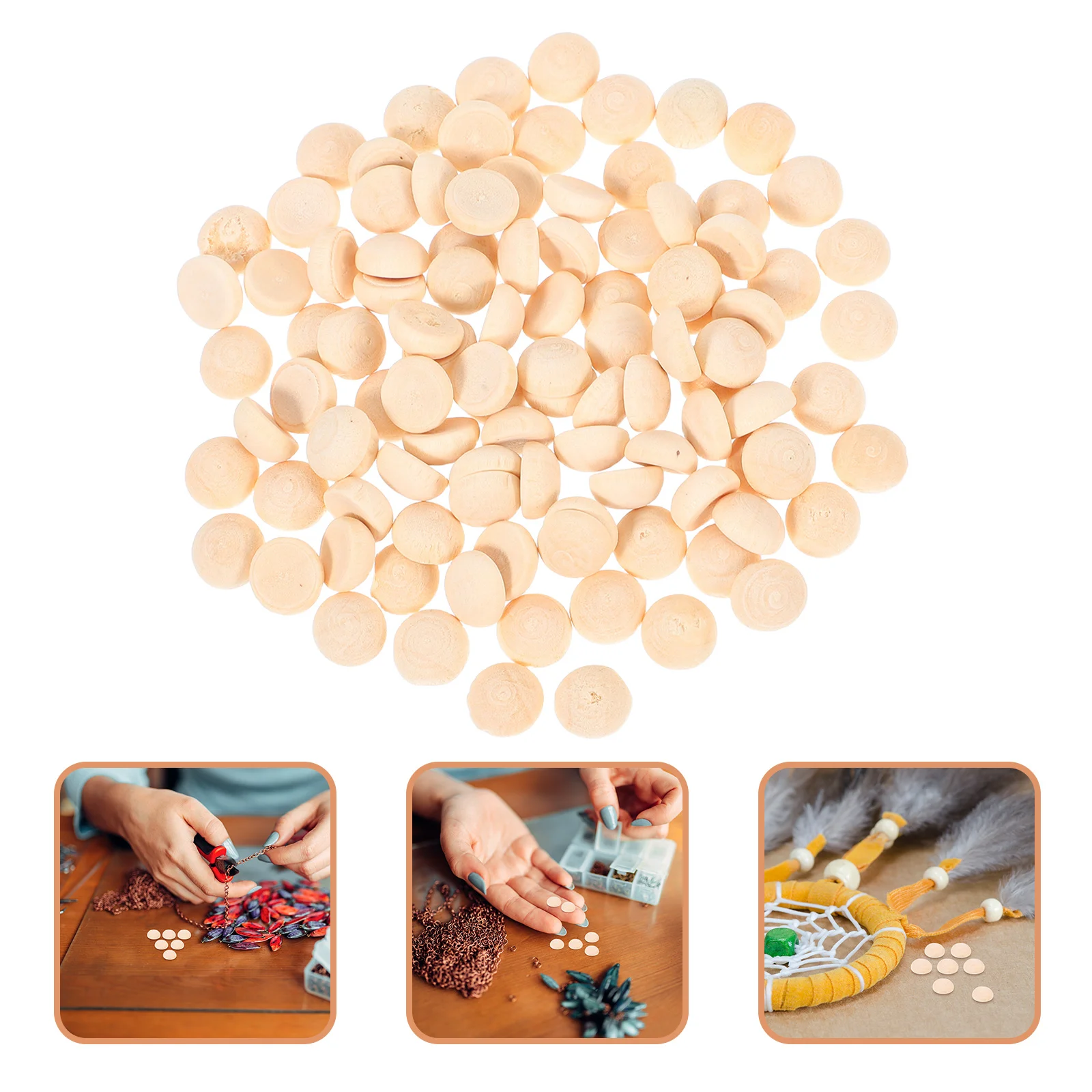 

100Pcs Loose Half Wooden Beads Natural Wood Material for DIY Bracelet Necklace Dream Catcher Craft Decoration Supplies
