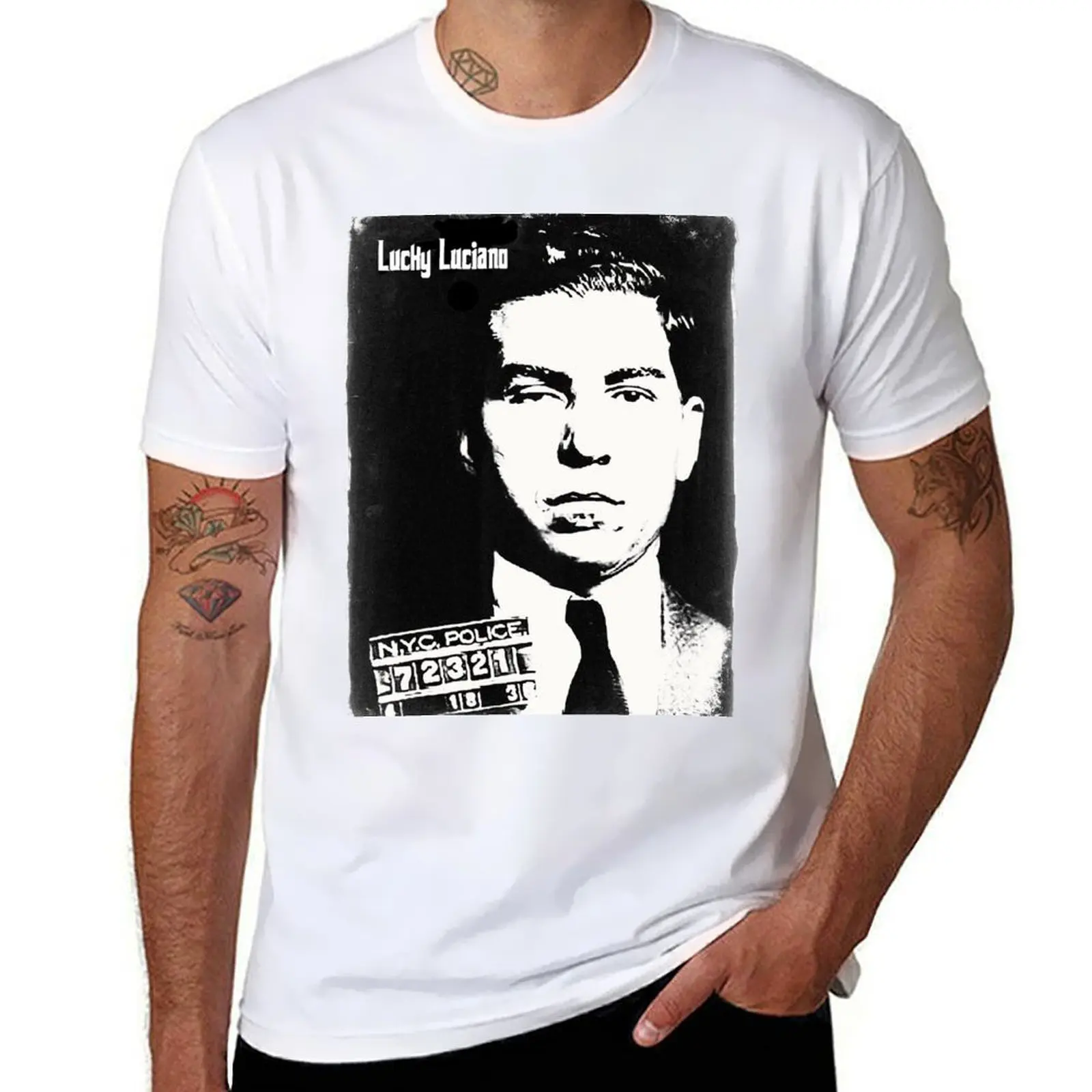 

Lucky Luciano White Version T-Shirt man t shirts for men casual men t shirt cotton 100% T-Shirt