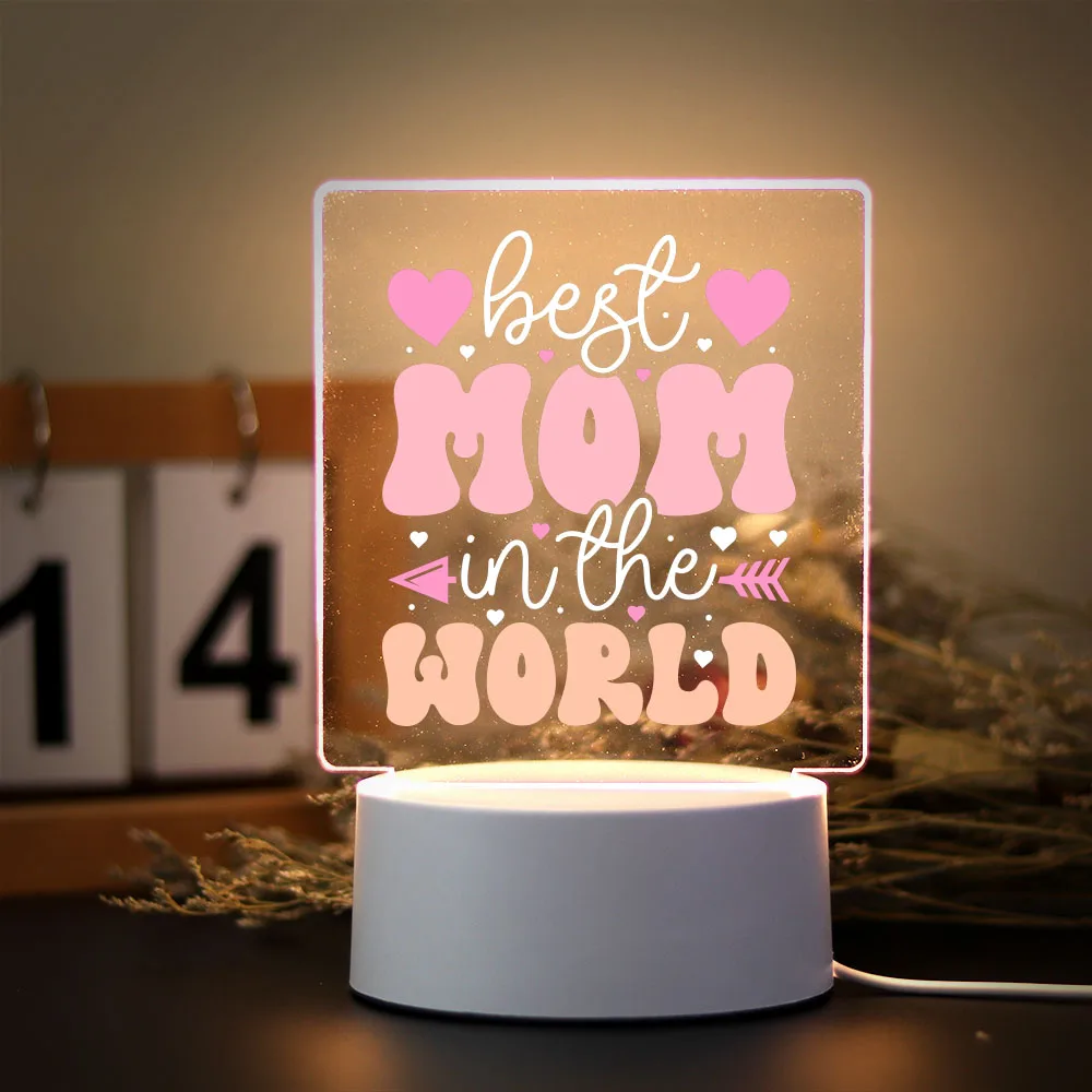 Colorful Print Text Acrylic LED Light For Mom Night Lamp Table Birthday Gift Bedroom Bedside Lamp Mother\'s Day Gift