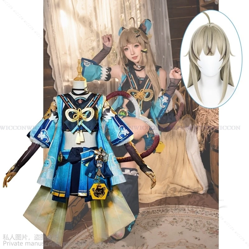 Anime Game Genshin Impact Cosplay Kirara Costume Ears Tails Suit Women Wig Game Courier Cat Upon Halloween Carnival Party Outfit