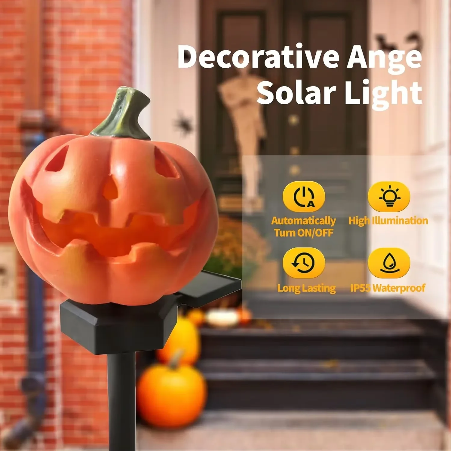 Vela de calabaza impermeable para Halloween, luces solares para camino, perfectas para jardín, patio, césped, camino y decoraciones para fiesta en casa, 1/2 Uds.