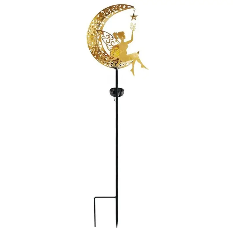 SEWS-Solar Garden Lamp Statues Outdoor Decor, Fairy Moon Figurine Light Stake, Housewarming Ornament For Patio, Lawn, Yard Durab