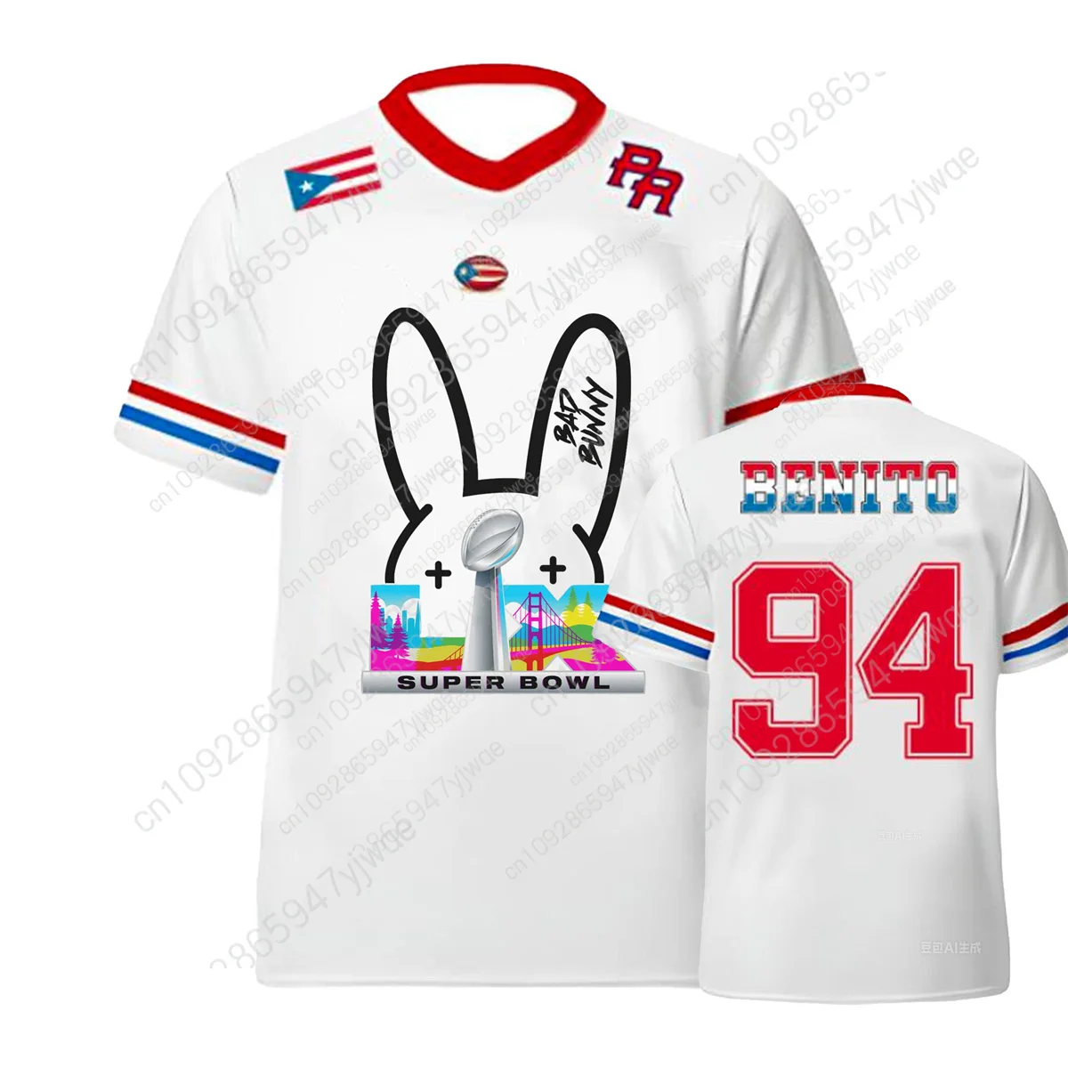 Camiseta Deportiva Americana de Rugby Benito 94 con Cuello en V, Ropa Deportiva de Puerto Rico, Regalo de Bad Bunny para Fanáticos, Ropa Deportiva Urbana de Moda Masculina