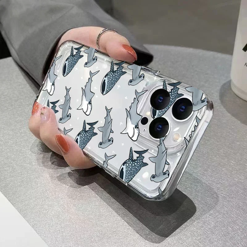 Summer Ocean Animals Shark Dolphin Fish Transparent Phone Case For iPhone 16 Pro Max 15 14 Plus 13 12 11 Shockproof Bumper Cover