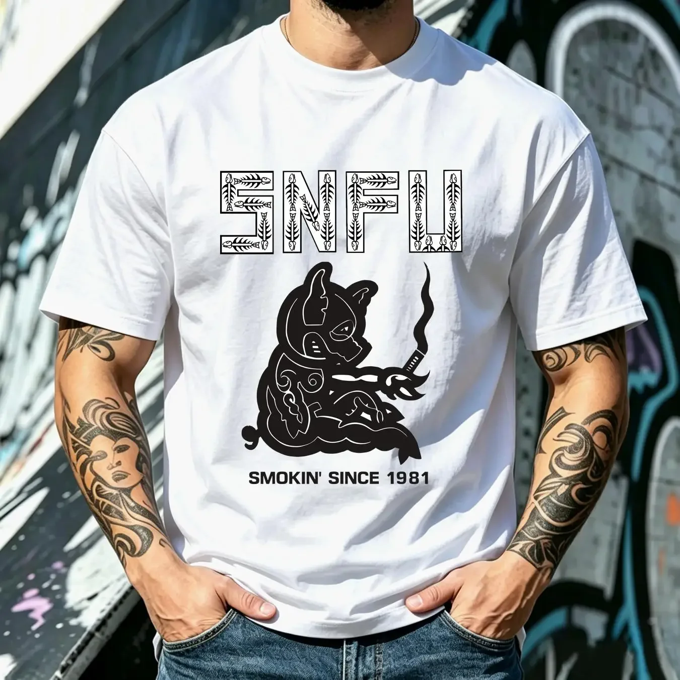 washed T Shirt Reprinted SNFU band light blue color since 1981 TE2509 vintage Washed Comfortable fashion Unisex