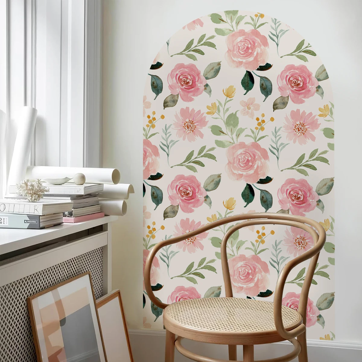 

Pink Roses Daisies Green Leaves Arch wallpaper Mural Art Decal Room Sticker Girls Room Bedroom Living Home Decor Self Adhesive