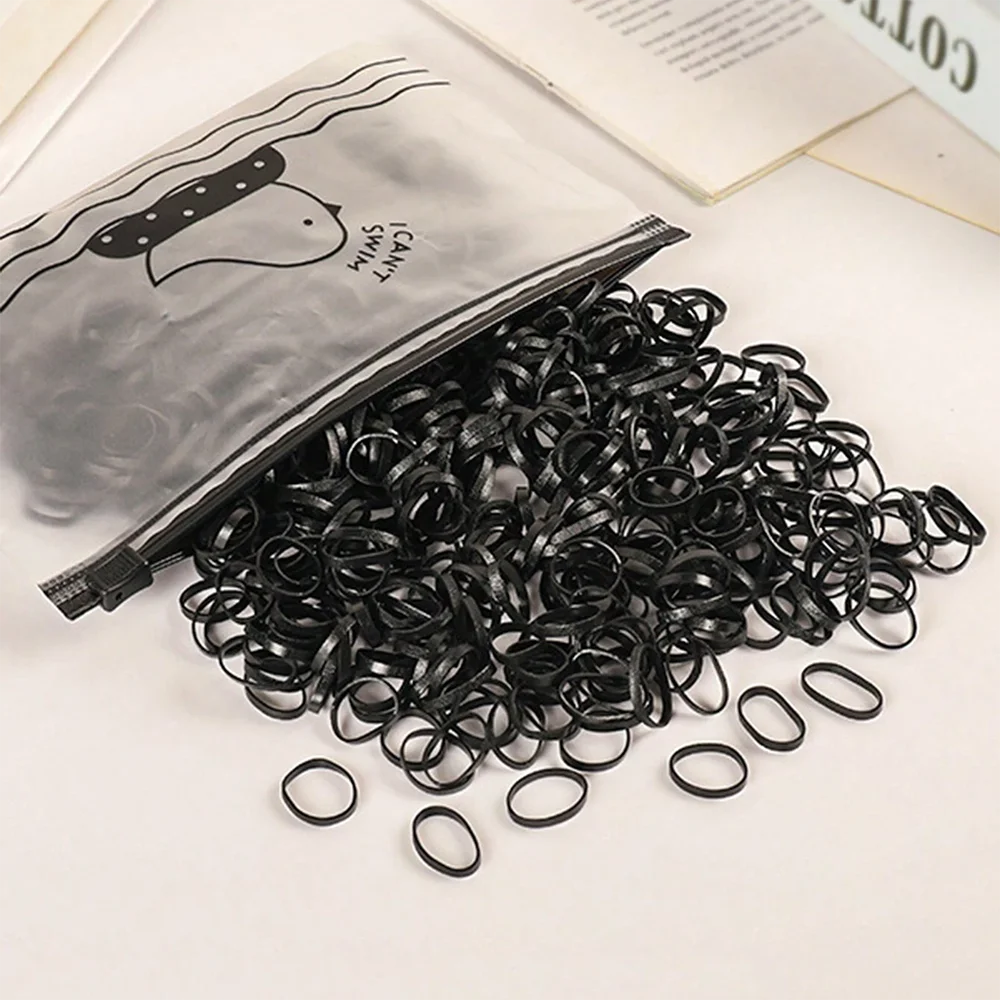 1000 Unidades de Elásticos de Cabelo Infantis Coloridos Descartáveis, Pretos e Transparentes, de Alta Elasticidade, que Não Danificam o Cabelo, Acessórios de Cabelo, Faixas de Cabelo