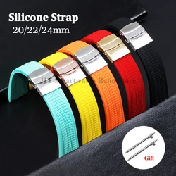 20mm 22mm 24mm Quick Release Silicone Watch Band for Huawei for Seiko Waterproof Rubber Wrist Band Metal Folding Clasp Bracelet
