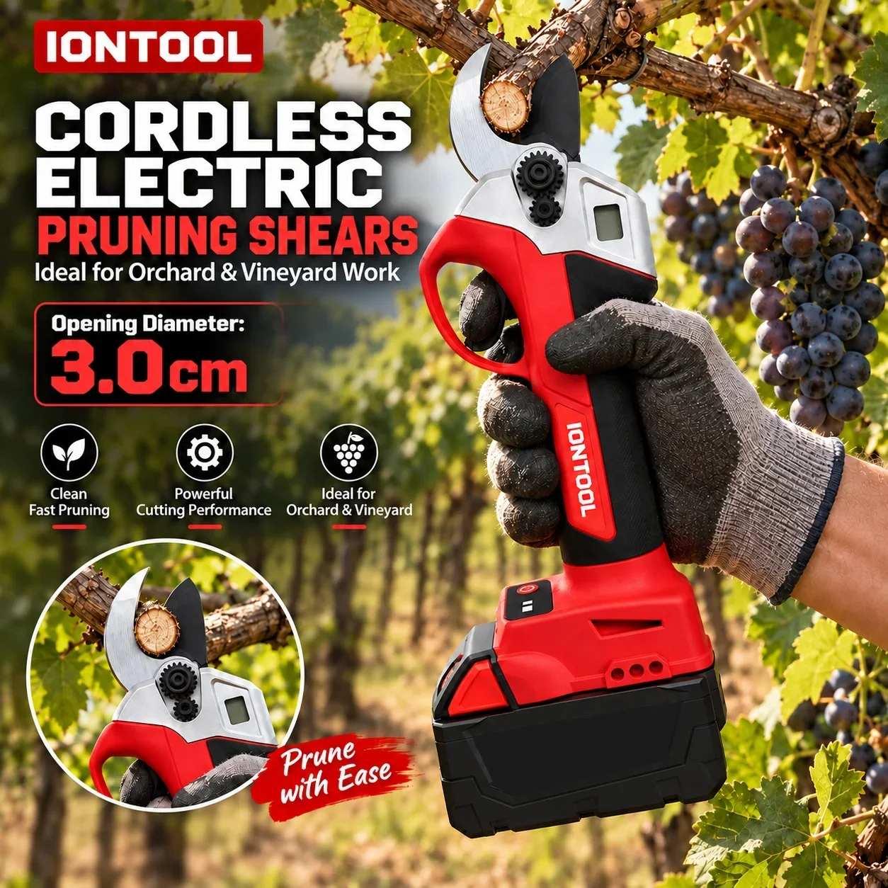IONTOOL Cordless Electric Pruning Shears 30mm for DIY Gardeners Orchard Owners and Bonsai Lovers Tool Only