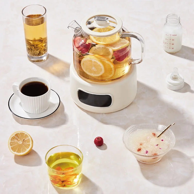 

1.2L Full Glass Health Kettle Temperature Adjust Tea Maker Appointment Flower Teapot MultiFunction Electric Stew Cup 110V/220V