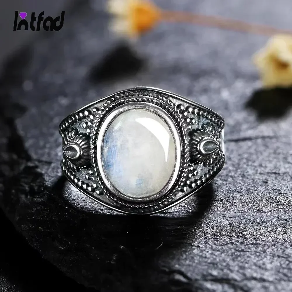 Sterling Silver 925 Vintage Ring Oval 8x10MM Natural Tiger\'s Eye Stone Ring for Men Women Gift Luxury Rhodochrosite Jewelry