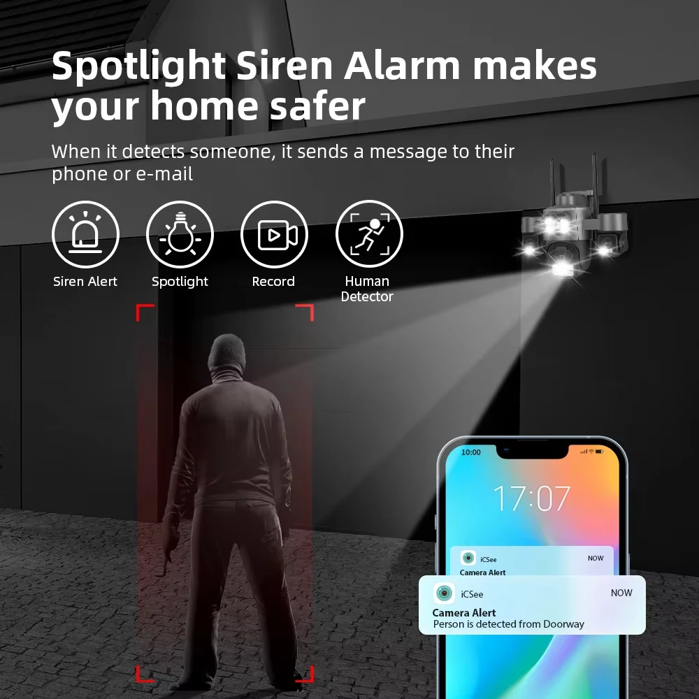 3-Lens 15MP Security Camera 3-HD Screen PTZ Outdoor WiFi IP Cam with Auto Tracking IP66 Waterproof 2-Way Audio CCTV Surveillance