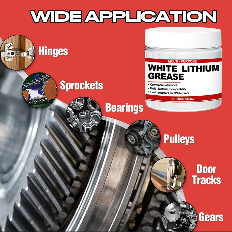 Grasa Lubricante de Litio Blanca Multiusos con Cepillo para Puertas de Garaje, Rodamientos y Automóviles