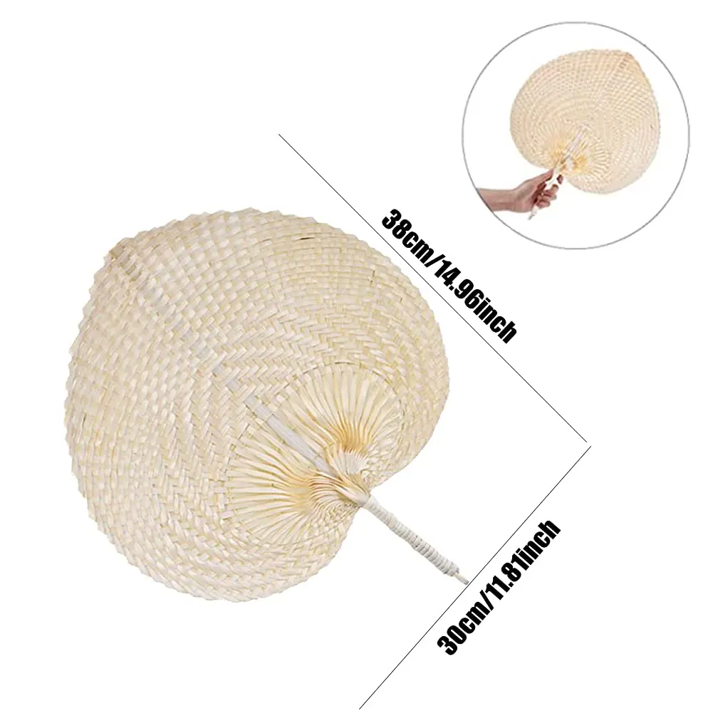 5pc Natural Bamboo And Rattan Fans Handwoven Palm Leaf Pattern Heart-Shaped Woven Fan Summer Cooling Fan Home Decoration