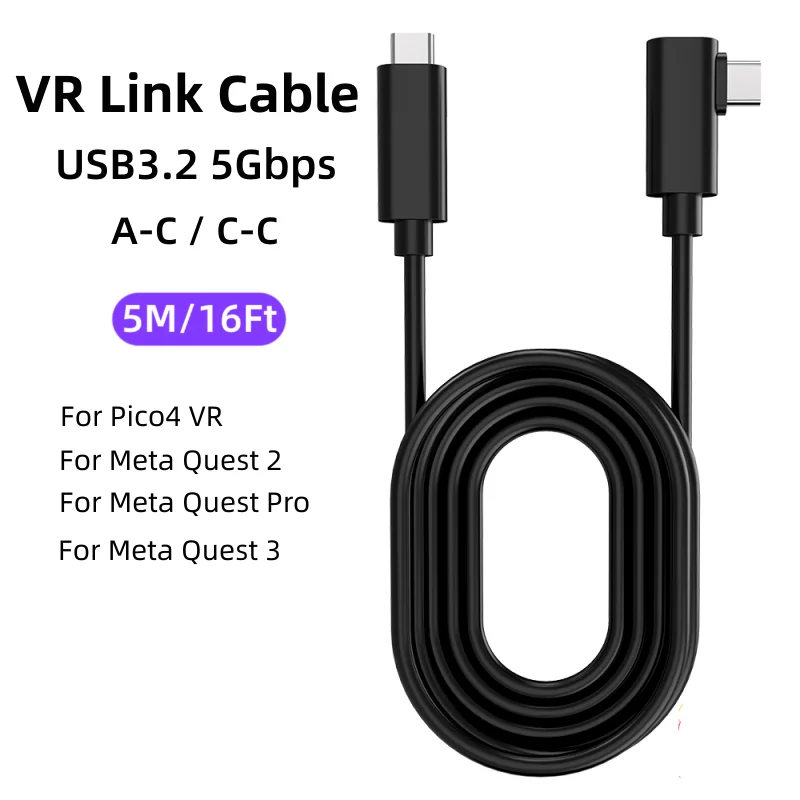 16FT 5M Link Charging Cable for Quest 3S/3 Meta Quest Pro Pico 4 PS5 PSVR2 Accessories PC USB 3.2 Type C Quest 3R Link Cable