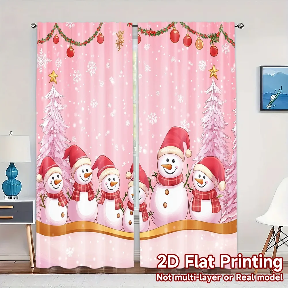 2pcs,Curtains Cute Snowman Family Christmas Backdrop (2) Modern Contemporary Curtains Polyester Easy Install Curtains