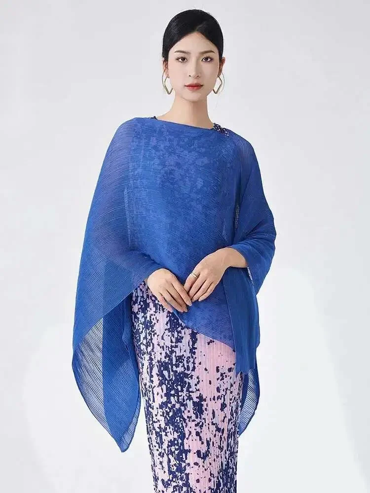 Shawl Fashion Pleated Coat For Women Slash Neck Solid Color Headcloth Scarf Versatile Coats 2025 Spring New BR5U