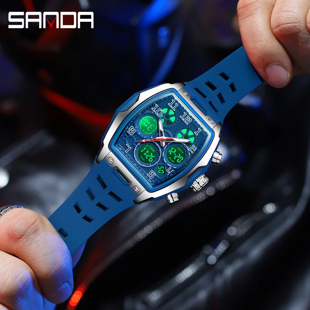 Relojes SANDA para hombre 6266 nuevo estilo barril de vino cronógrafo deportivo de moda relojes de pulsera de cuarzo luminosos reloj impermeable para hombre
