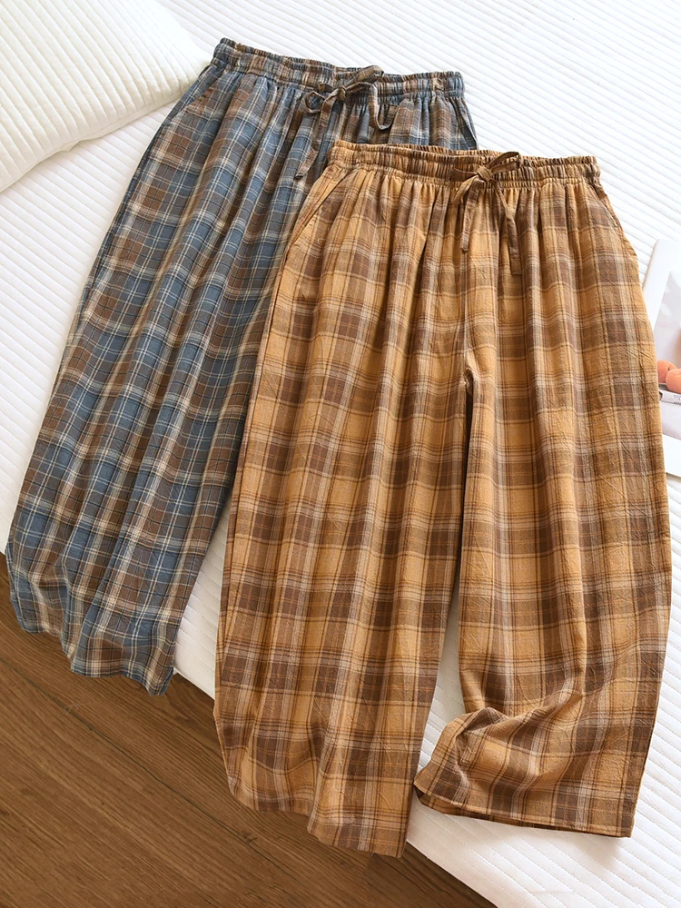 Cotton Pajama Pants Couples Loose Fit Nine Points Thin Summer Autumn Home Wear Long Pants Youth Style Comfortable Sleepwear