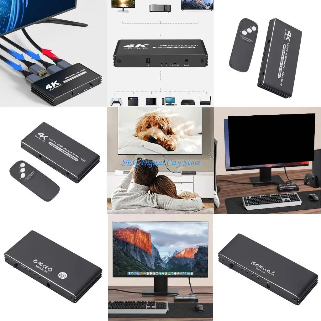 

U75B 3 Port High Definition Switcher Splitters 3 In 1 Out Vedio Switches with Remote