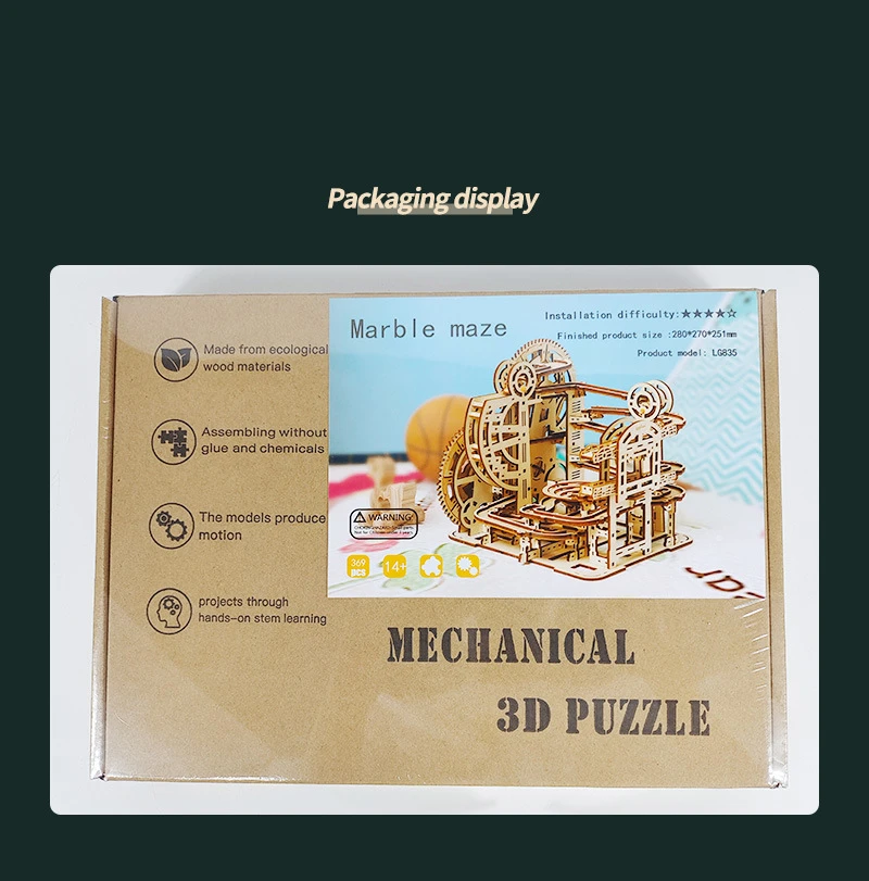 Creative DIY 3D Wooden Puzzle Marble Run Assembly Model Building Block Stem Toy for Kids Adult for Christmas for Dropshipping