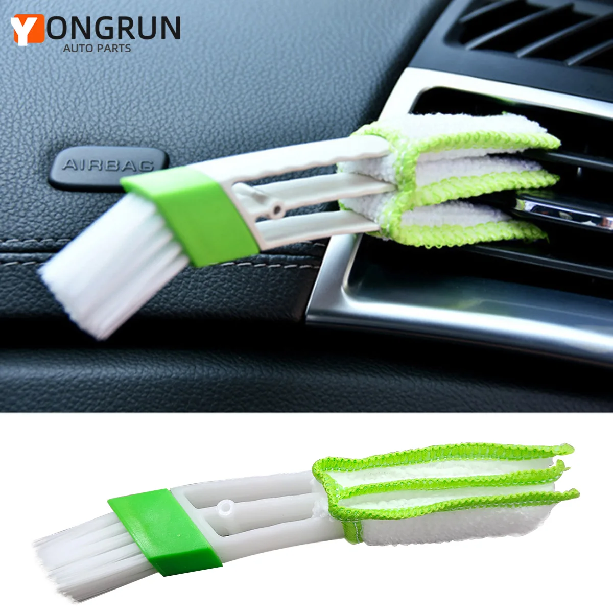 Multi Functional Car Vent Cleaner Mini Dual Head Microfiber Vent Dust Collector Detachable Cloth Cover Portable Cleaning Brush