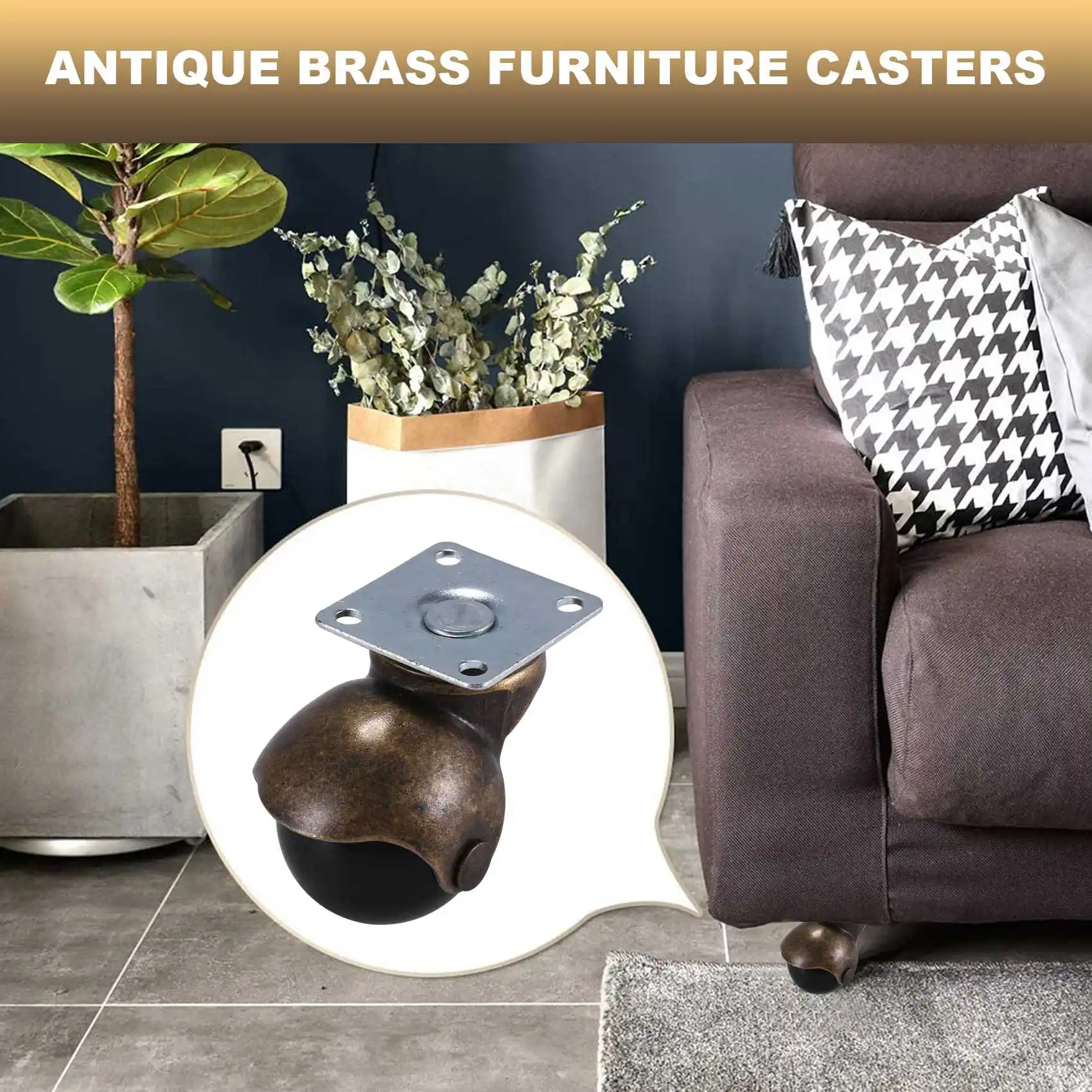 الجديد [4 عبوات] عجلات كروية بغطاء للرأس ذات لوحة علوية دوارة، برونزية عتيقة (1.5 بوصة بدون فرامل)