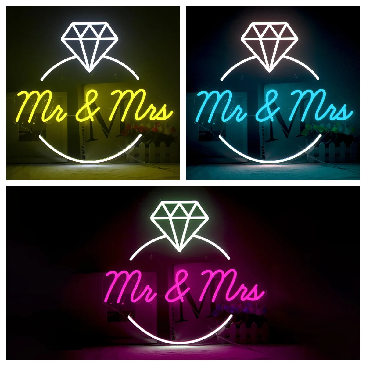 Mr and Mrs Ladie Diamond Neon Led Signs Lights USB Powered For Bedroom Decor Wedding Proposal Party Acrylic Back Room Wall Decor