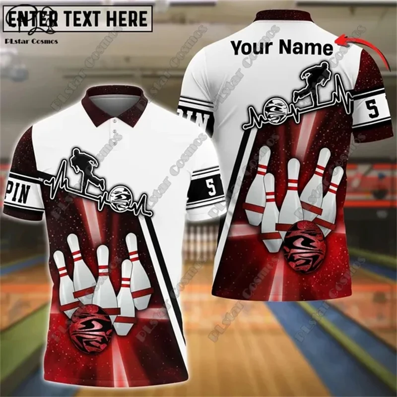 2024 Men's New Casual Bowling Customized Name 3D POLO Shirt Summer Flip Collar Button T-shirt Unisex Gift Indoor Sports Series