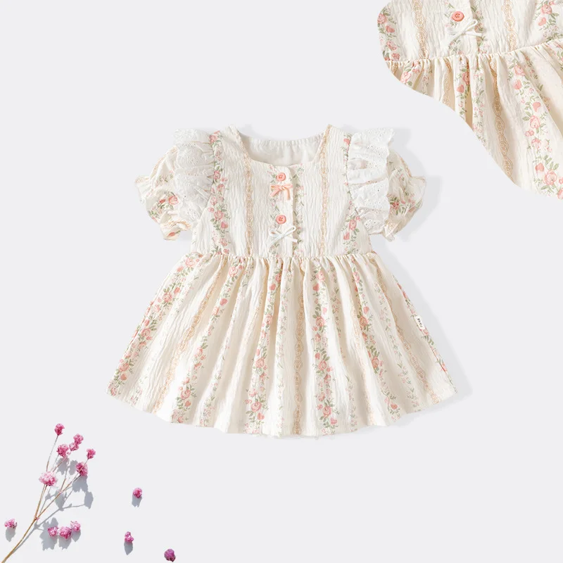 ZOETOPKID Newborn Clothes Baby Rompers Summer Short Sleeved Floral Countryside Style Bodysuit Sweet Beautiful Girl Jumpsuit