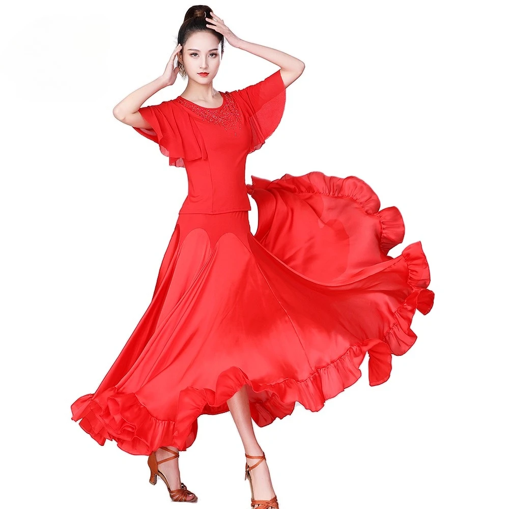 Vestido de dança moderno adulto feminino personalizado, saia longa de dança de salão, vestido de performance de equipe, saia grande de balanço, roupa de dança exótica