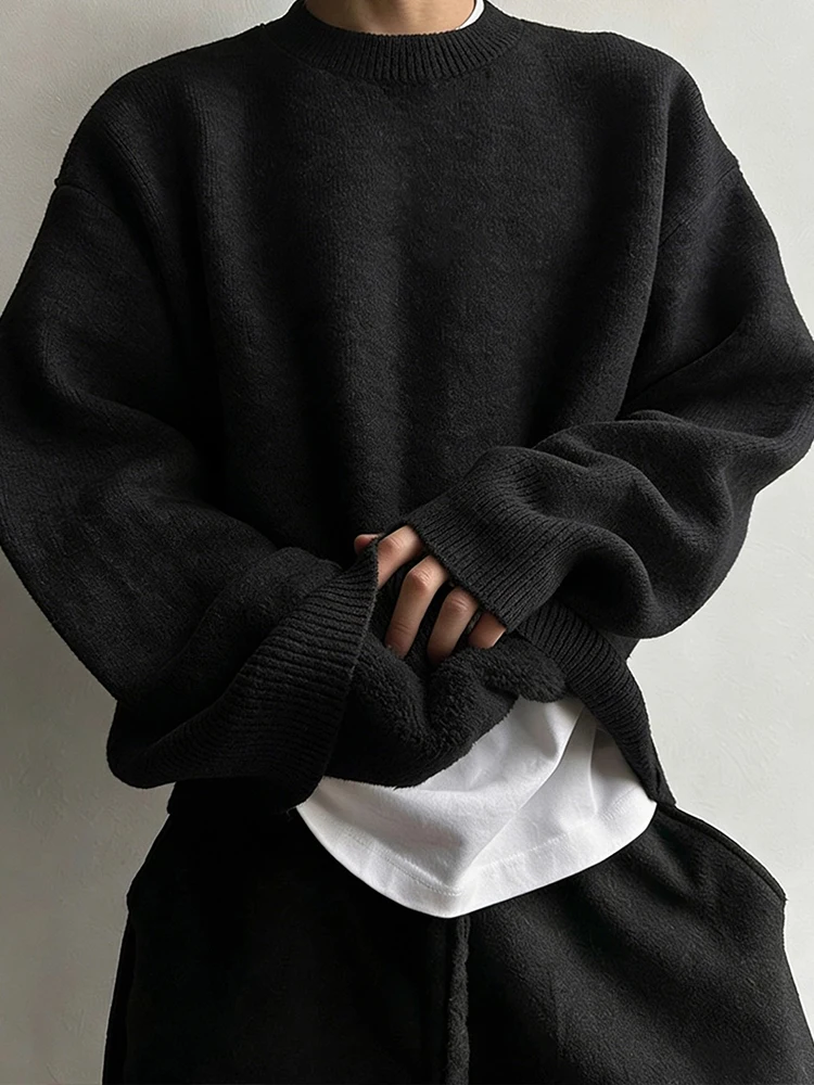 

Cleanfit Men's Bla round Ne Fce Lined Thiened Winter Knitwear Casual Inner Wear Soft Loose Fit Long Sve Sweater