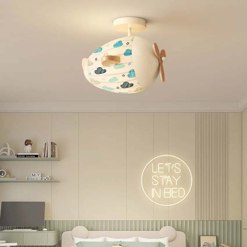 Cartoon teddy bear airplane ceiling lights for bedroom children's room three-colour adjustable eye-protecting lamps lighting