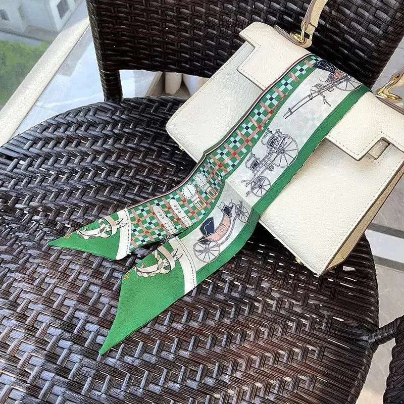 2025 Hot Korean Style Orange Bag Silk Scarf Twill Tie Bag Small Streamer Decorative Bag Handle Headband Korean Ins Scarf Gift