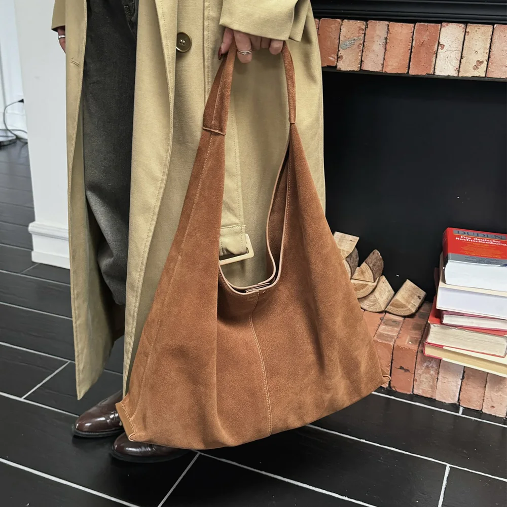 Genuine Grade Matte Suede Cow Leather Women's Shoulder Bag Luxury Designer Brand Large Ladeis Handbag High Quality Shoppong Tote