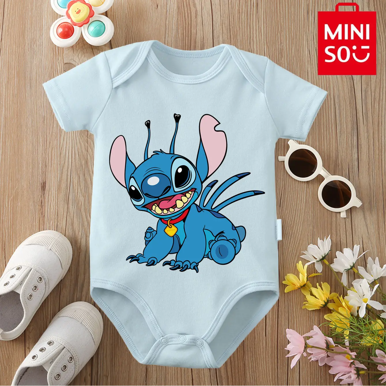 

MINISO боди из 100% хлопка с принтом стежки, мягкая детская одежда, лучший подарок для ребенка, комбинезон-комбинезон для новорожденных от 0 до 12 месяцев