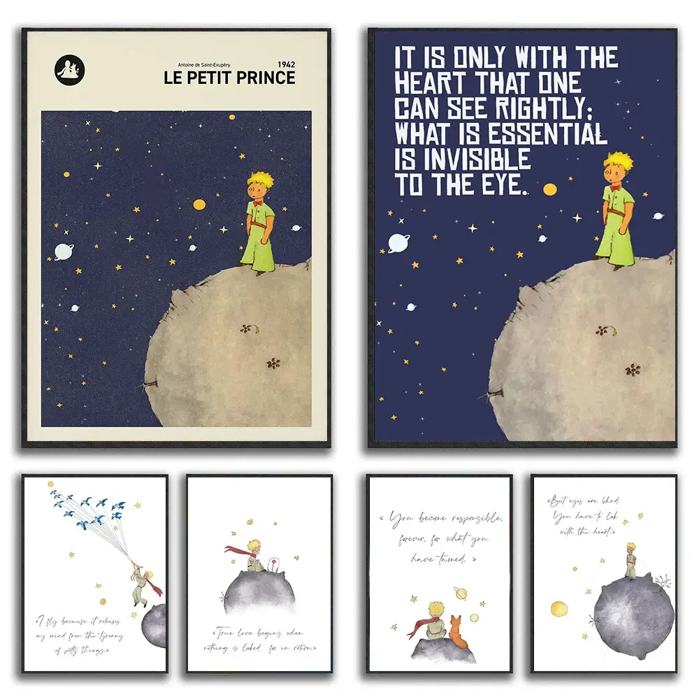 Le Petit Prince Canvas Art  Boys Nursery Wall Decor  Watercolor Poster for Kids Room  The Little Prince French Version  Children