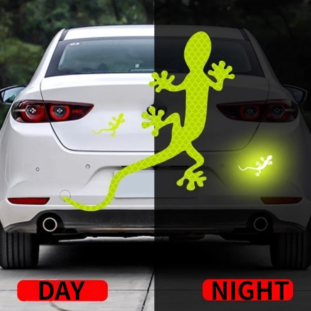 Gecko Reflective Sticker Waterproof Car Body Scratch Cover Night Safety Warning Decorative Vinyl Decal Modification