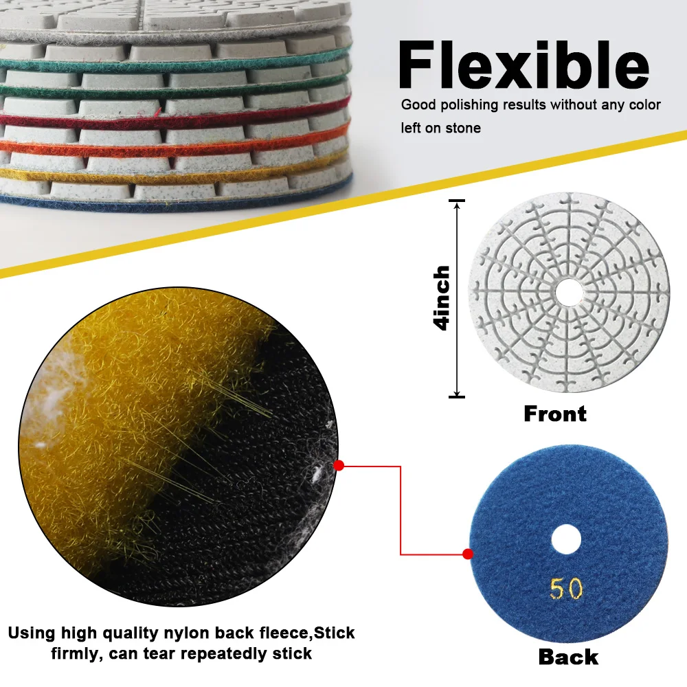 7pcs/set  Flexible Wet Diamond Polishing Pads Sanding Discs for Polishing Granite Marble with Water