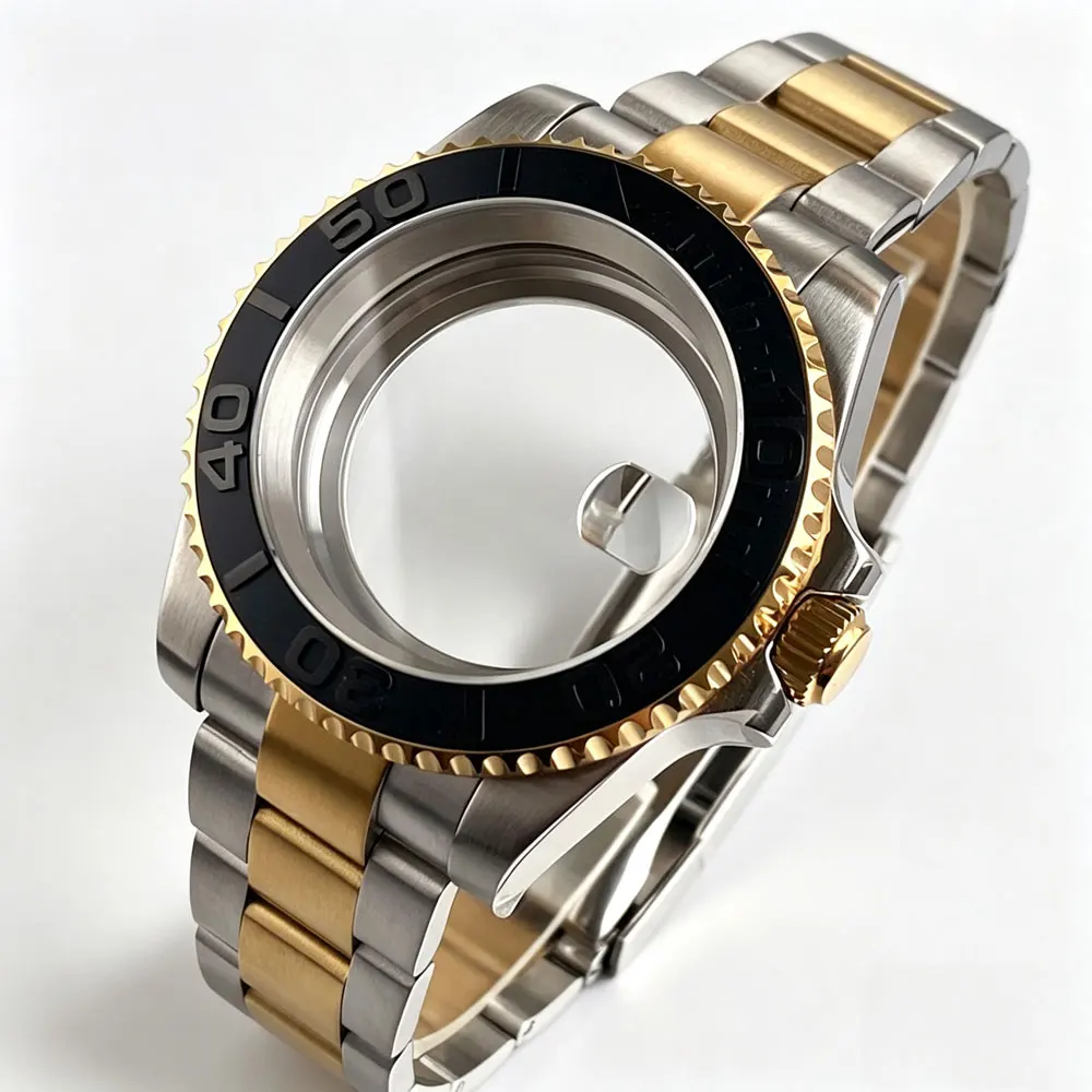 40mm Two Tone Gold Men Watch Case For NH34A NH35A NH36 NH38 ETA 2824 PT5000 Miyota 8215 20ATM Diver Watch Case Glidelock Clasp