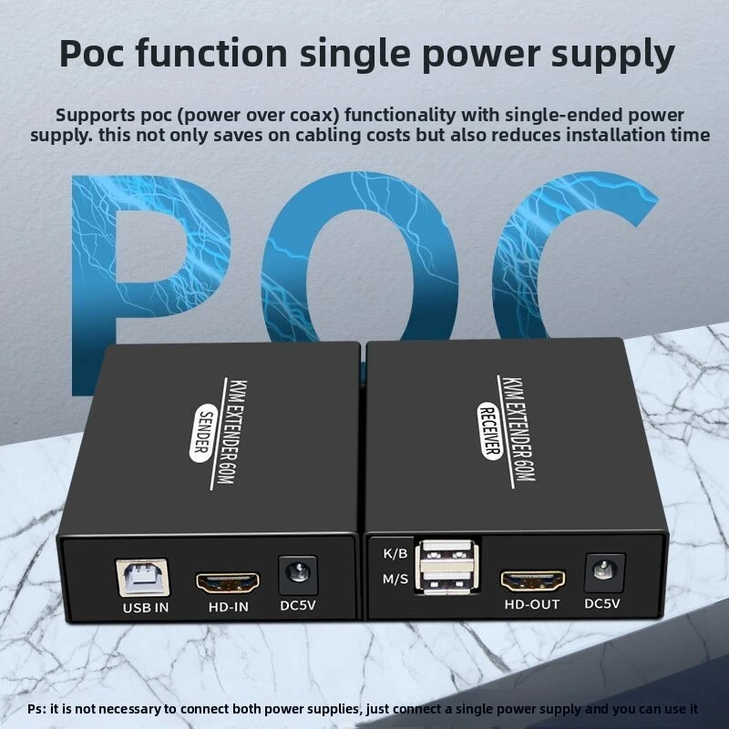 60M HD KVM Extender over Cat5/6 Ethernet Cable 1080P HD USB KVM RJ45 LAN Extender Support Keyboard Mouse for PC NVR Monitor