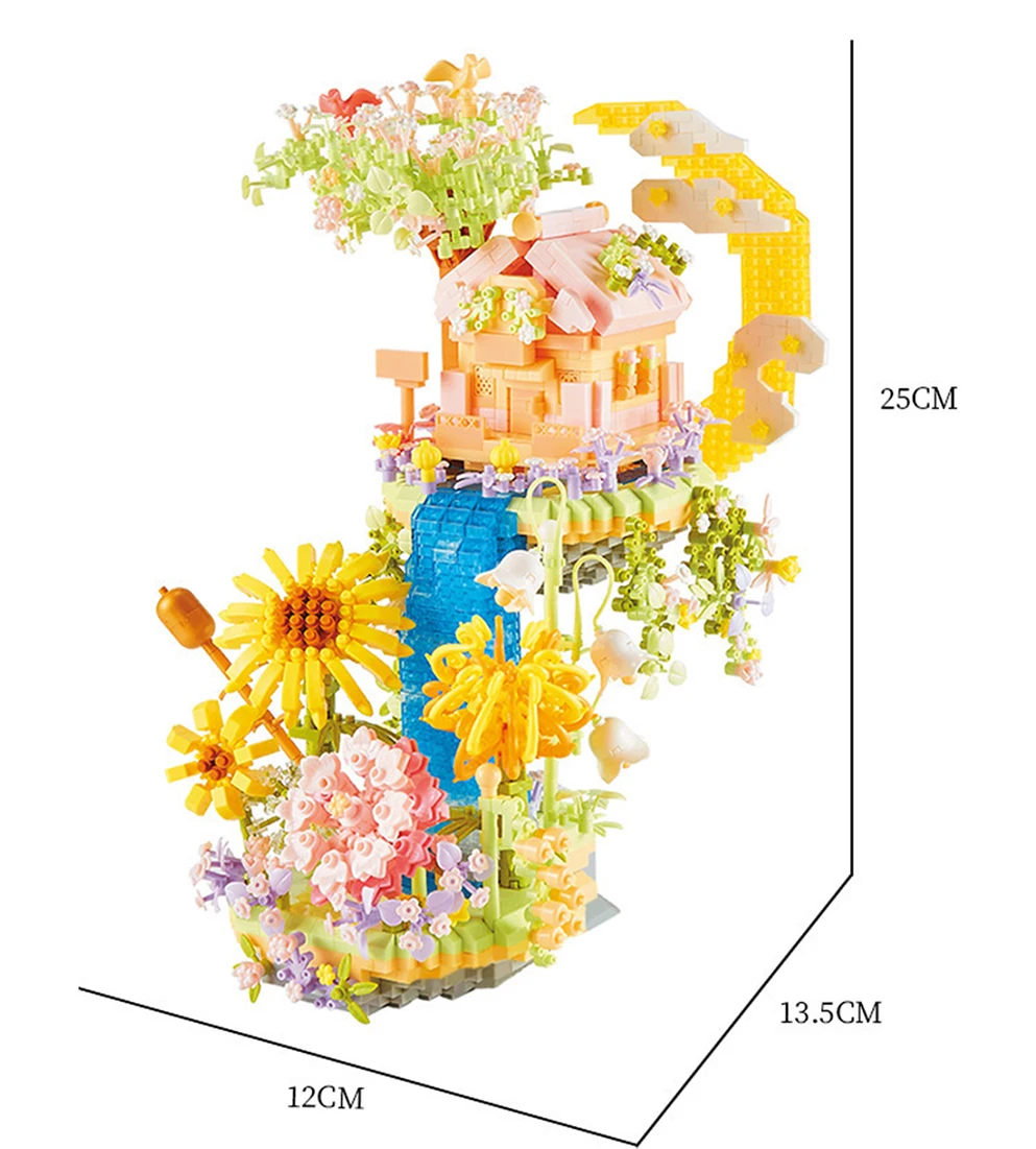 Romantic Plant Flower Waterfall Potted Mini Building Blocks DIY Flower House Assembled Sunflower 3D Mini Bricks For Home Decor