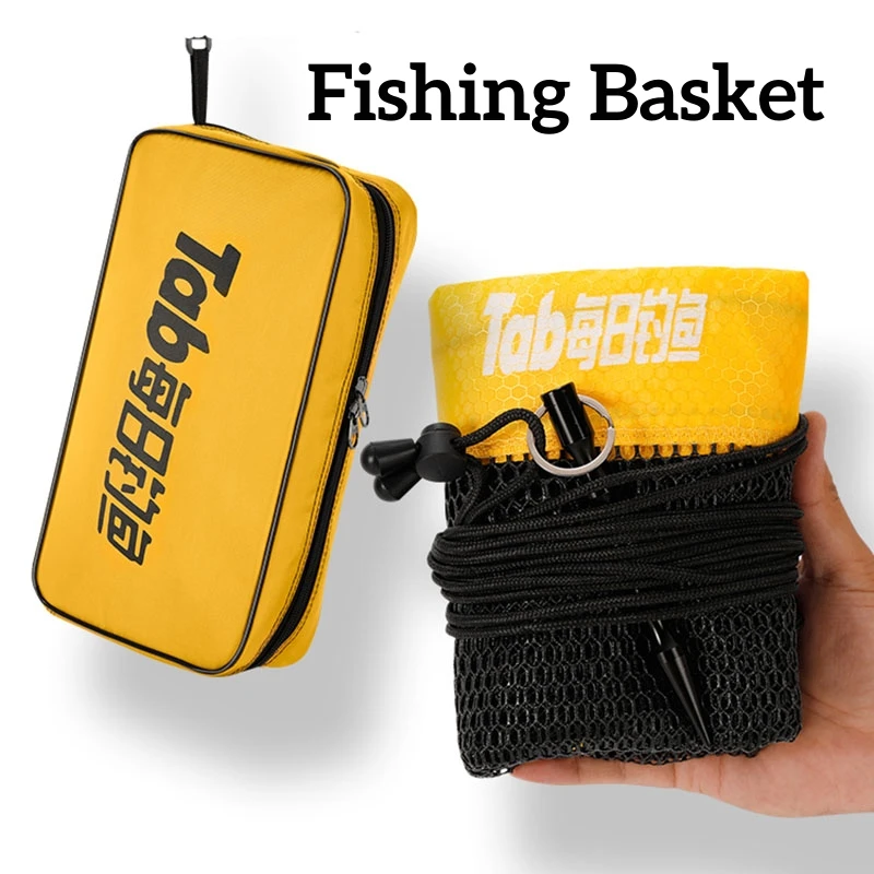 

Folding Mesh Wild Fishing Basket Drawstring Opening Dip Nets Small Portable Live Fish Net Cage Storage Handbag Bags 212G