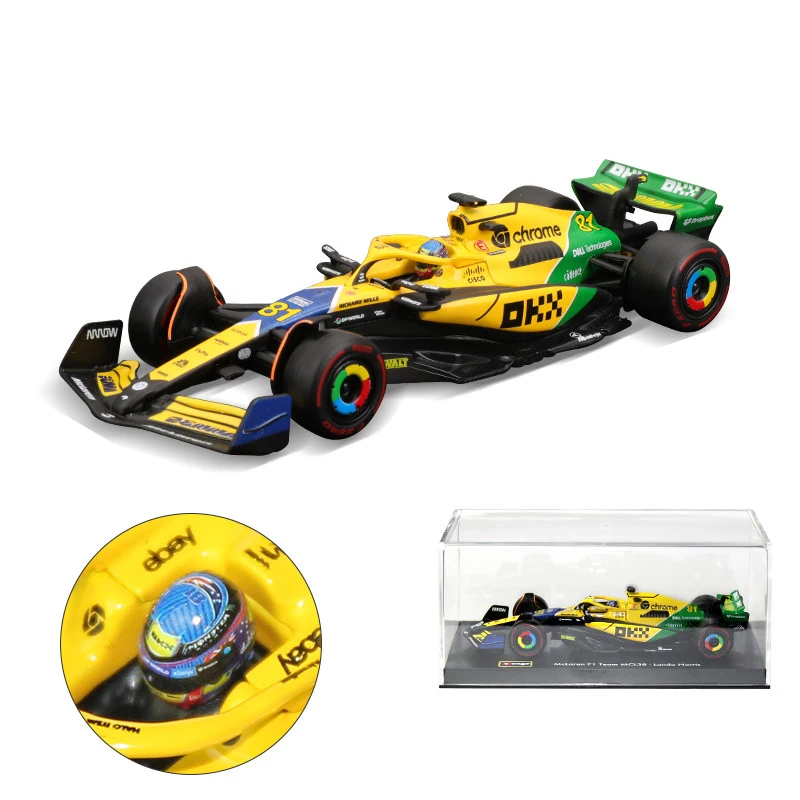 En Stock nuevo Bburago 1:43 Mclaren Mcl38 Monaco Gp aleación miniatura Mcl38 Miami Gp modelo fundido a presión # 4 # 81 Lando Norris Toys Regalo para niños