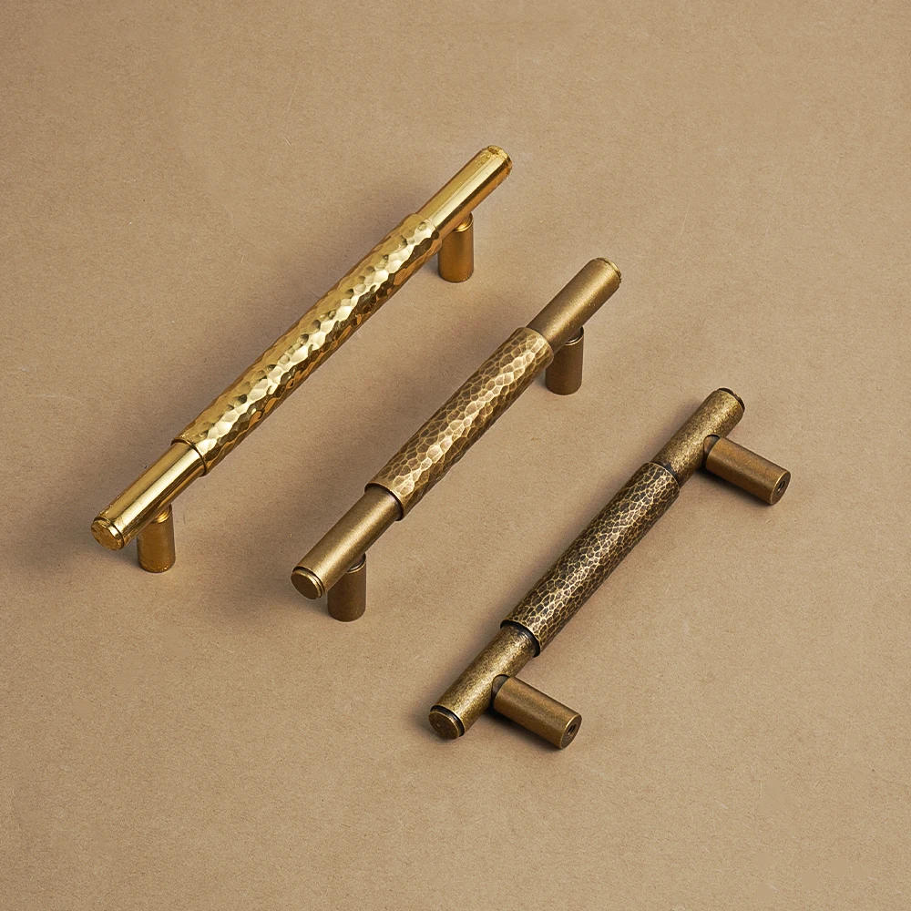 Dooroom Brass Pull Furniture Handles Modern Hammered Yellow Bronze Higher Quality Cupboard Wardrobe Dresser Drawer Cabinet Knobs